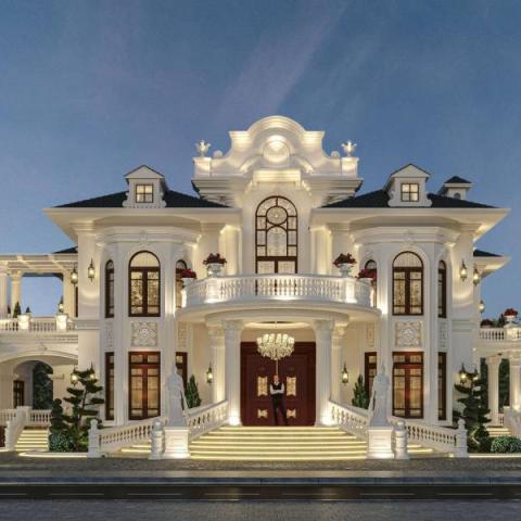 Thiết Kế Villa Sân Vườn Mái Thái Phong Cách Tân Cổ Điển Sang Trọng 
